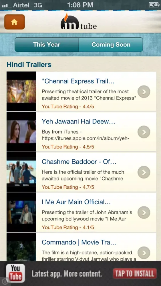 inTube: Watch Indian Films应用截图