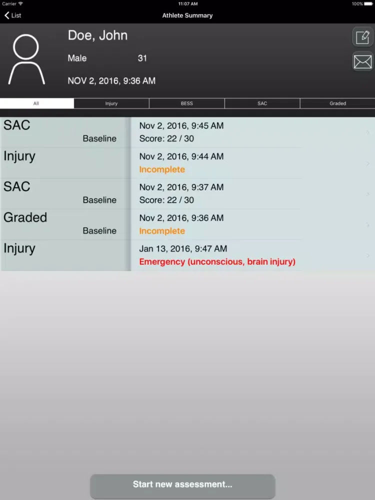 Captures d'écran de Concussion Assessment & Response: Sport Version iPad 