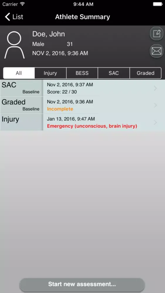 Captures d'écran de Concussion Assessment & Response: Sport Version