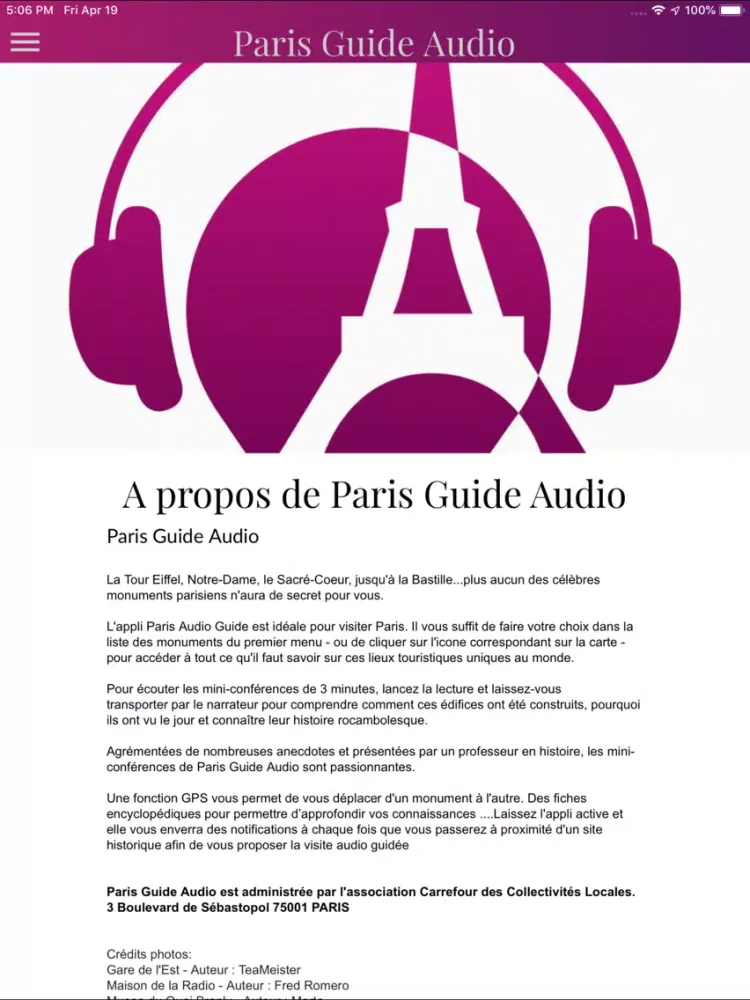 PARIS GUIDE AUDIO iPad  سکرین شاٹس