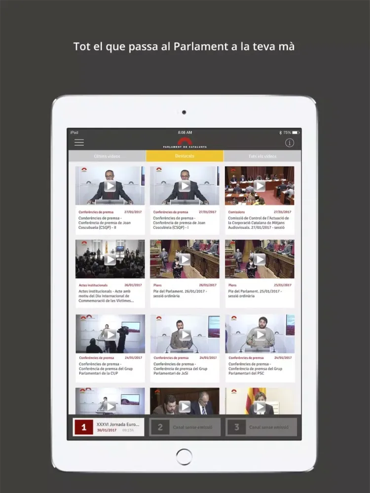 Tangkapan layar Canal Parlament iPad 