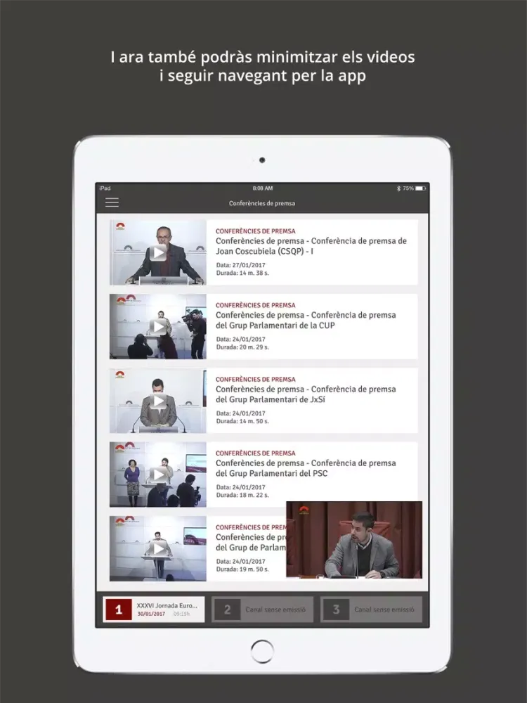 Tangkapan layar Canal Parlament iPad 