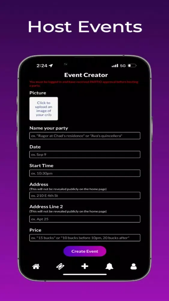 Tangkapan layar Partio – find and host parties