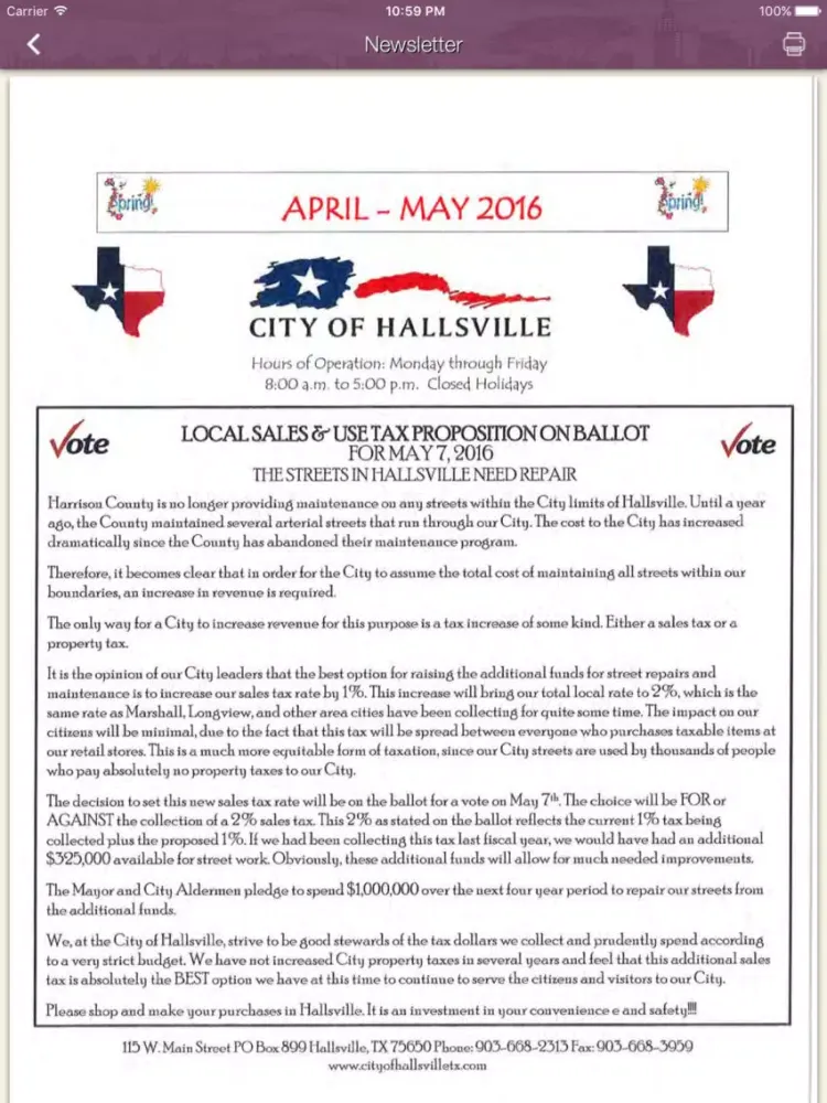 City of Hallsville Texas iPad 应用截图