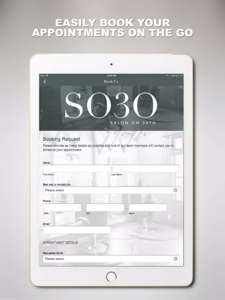 Ảnh chụp màn hình của Salon On 30th iPad 