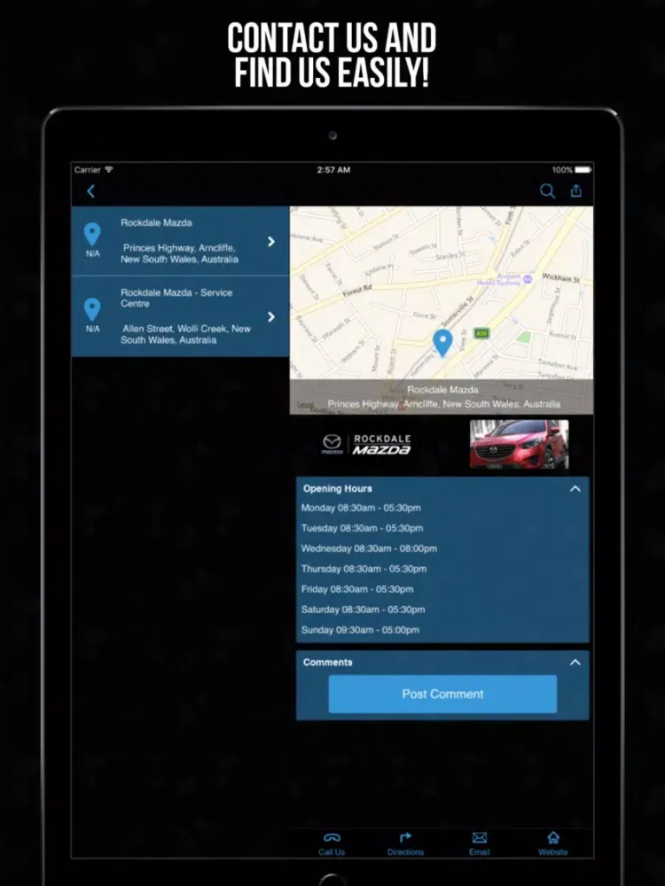 Tangkapan layar Rockdale Mazda iPad 