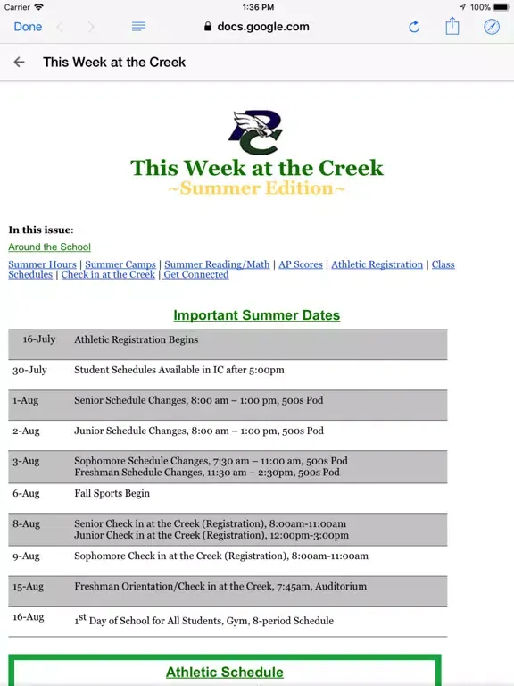 Tangkapan layar Pine Creek High School iPad 