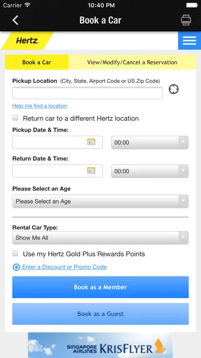 Capturas de tela do Hertz Singapore