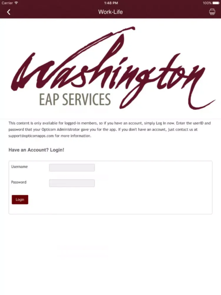 Tangkapan skrin Washington EAP Services iPad 