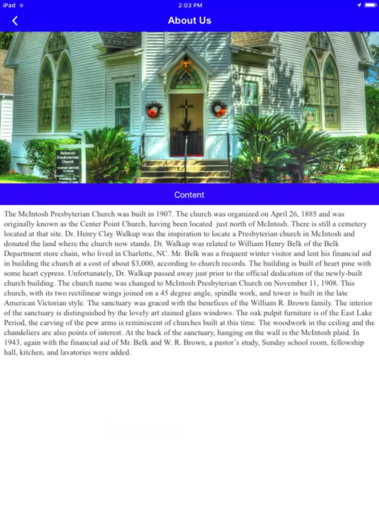 Zrzuty ekranu McIntosh Presbyterian Church iPad 