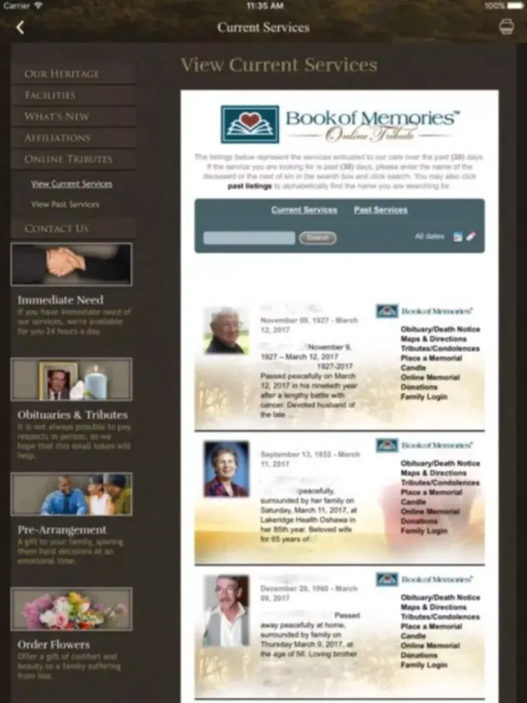 ภาพหน้าจอของ Armstrong Funeral Home iPad 