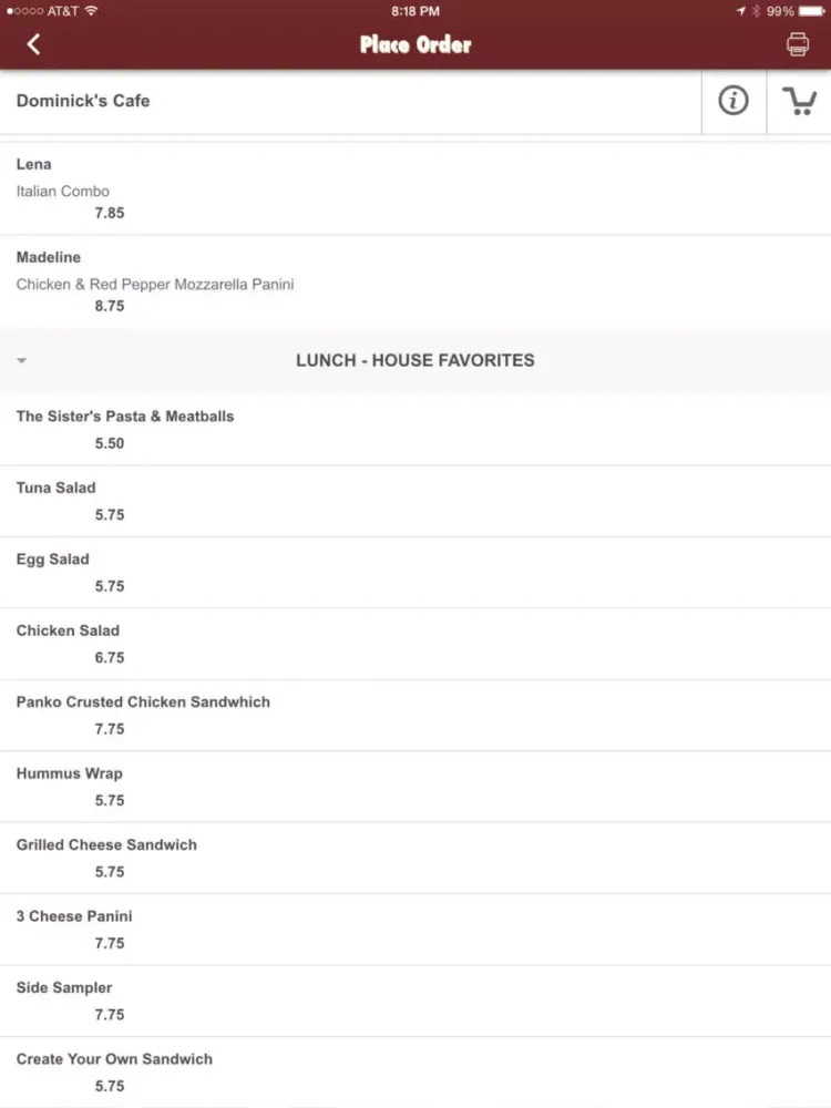 Dominick's Cafe iPad  Screenshots