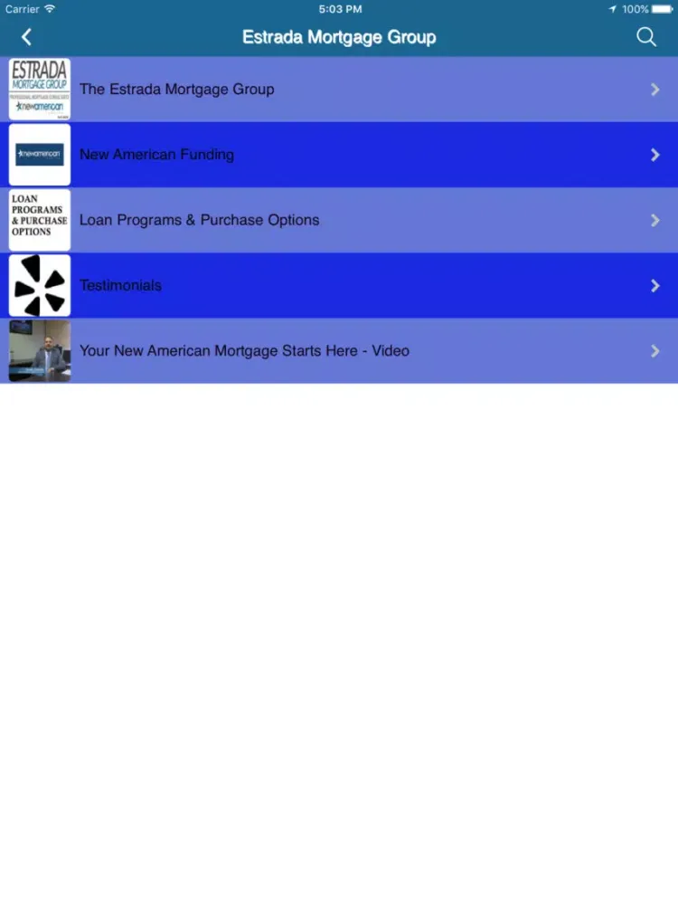 Ảnh chụp màn hình của Estrada Mortgage Group iPad 