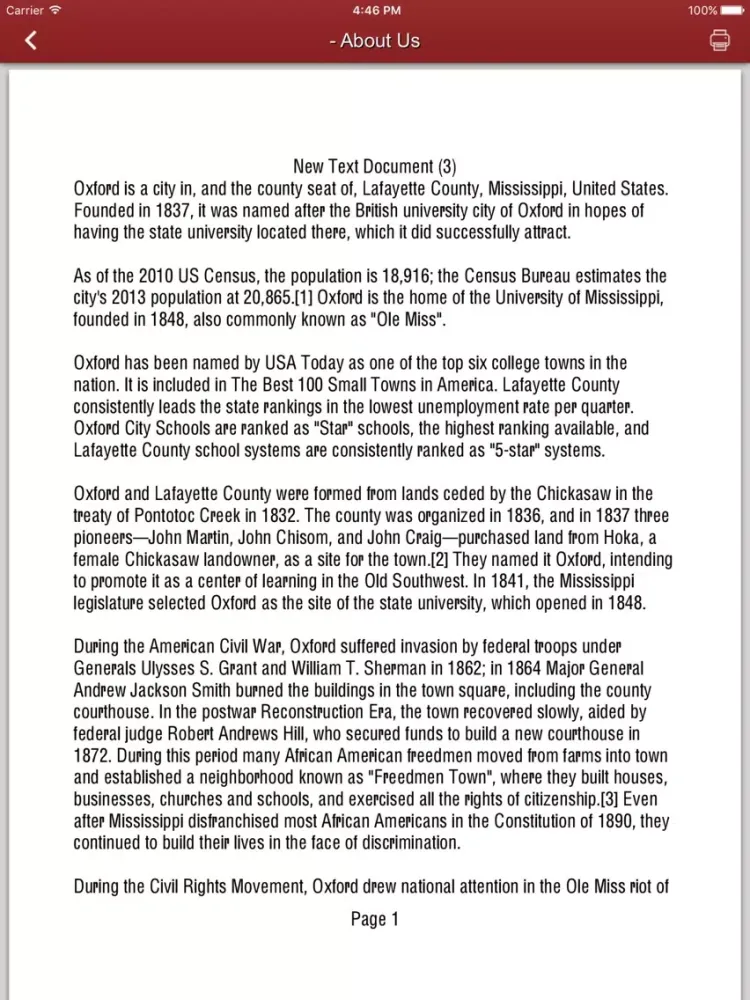 Oxford MS City Info iPad  Screenshots