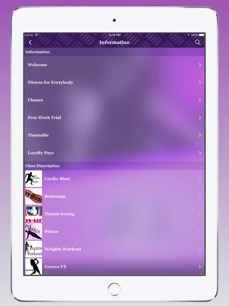 Zrzuty ekranu Just Class Fitness iPad 