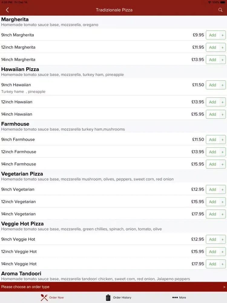 Tangkapan skrin Aroma Woodfired Pizza iPad 