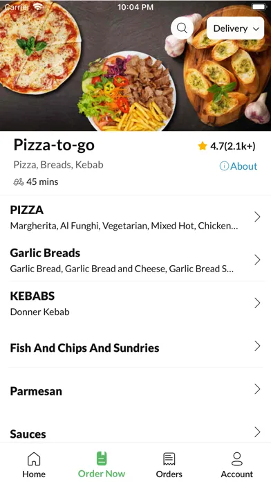 Capturas de tela do Pizza To Go.