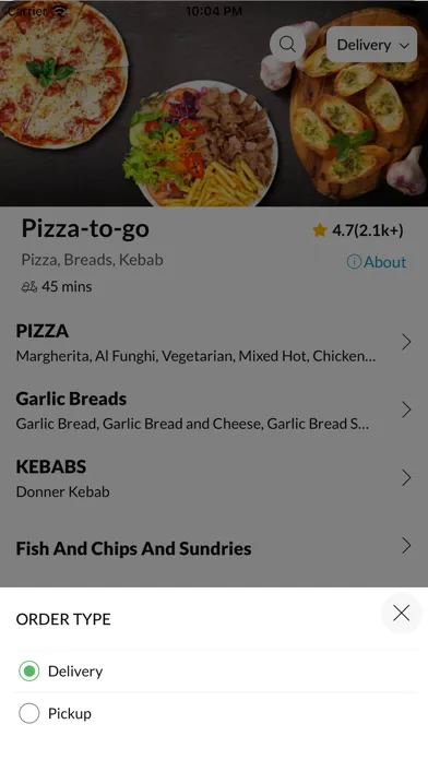 Capturas de tela do Pizza To Go.