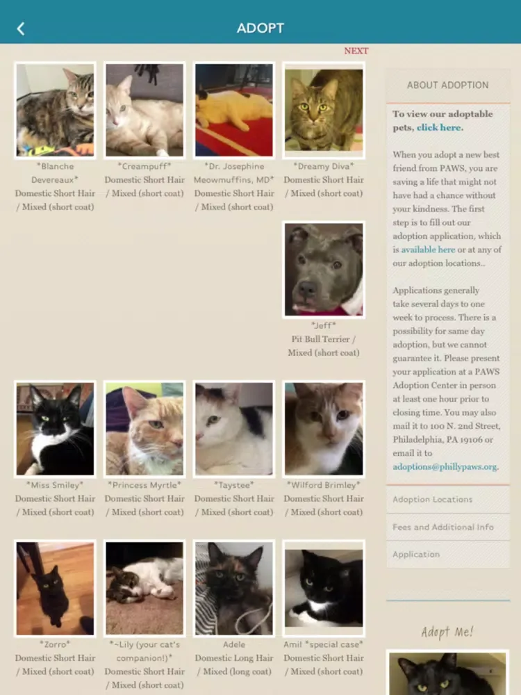 Captures d'écran de PAWS Philadelphia Animal Welfare Society iPad 