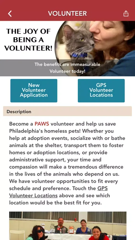 Captures d'écran de PAWS Philadelphia Animal Welfare Society