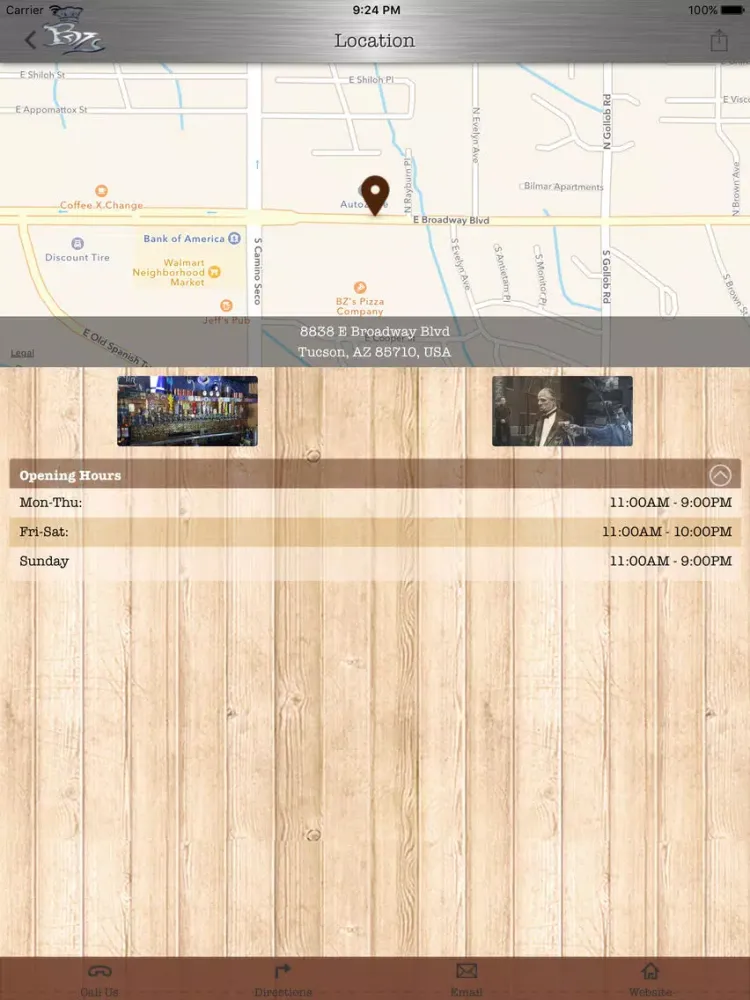 Tangkapan skrin BZ's Pizza Company iPad 