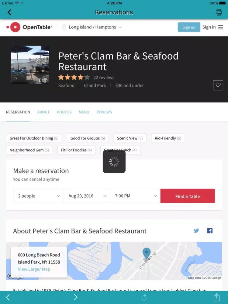 Capturas de tela do Peter's Clam Bar Loyalty App iPad 