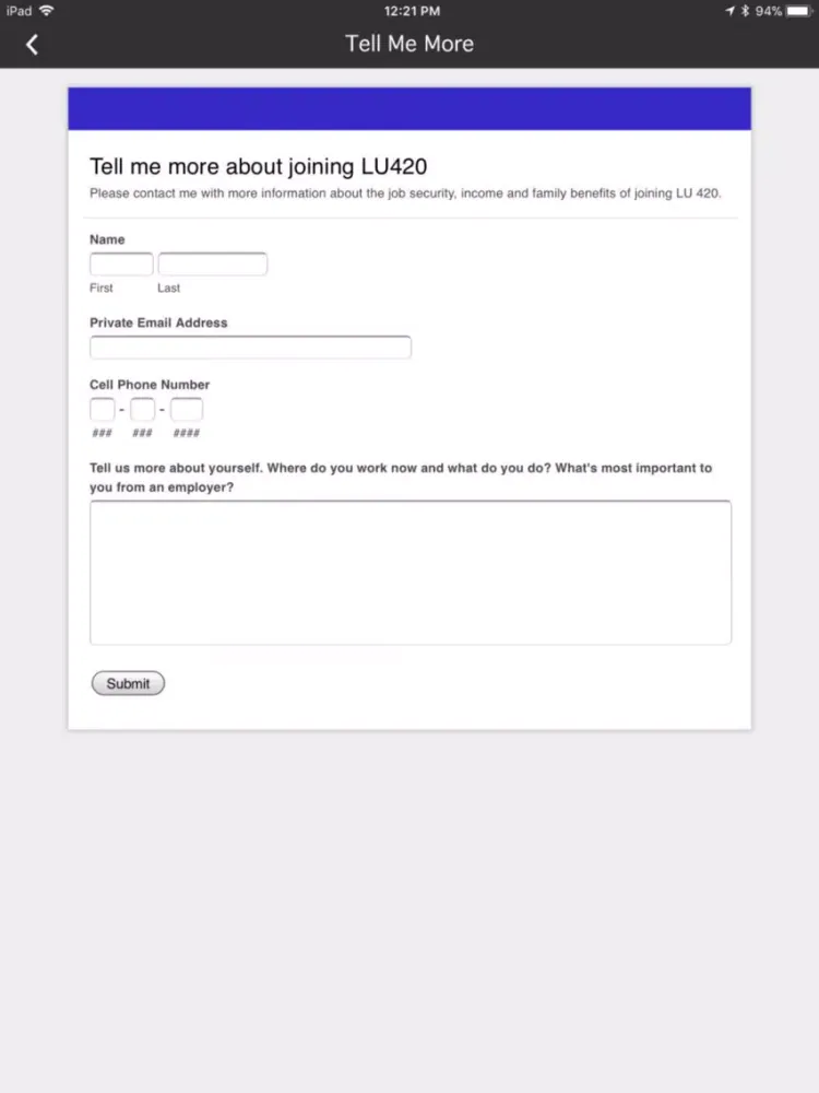 UA Local 502 iPad  Screenshots