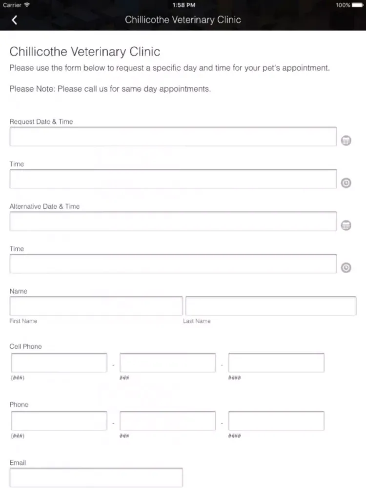 Ảnh chụp màn hình của Peoria Area Veterinary Group iPad 