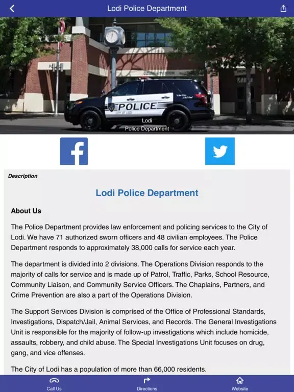 ภาพหน้าจอของ Lodi Police Department iPad 
