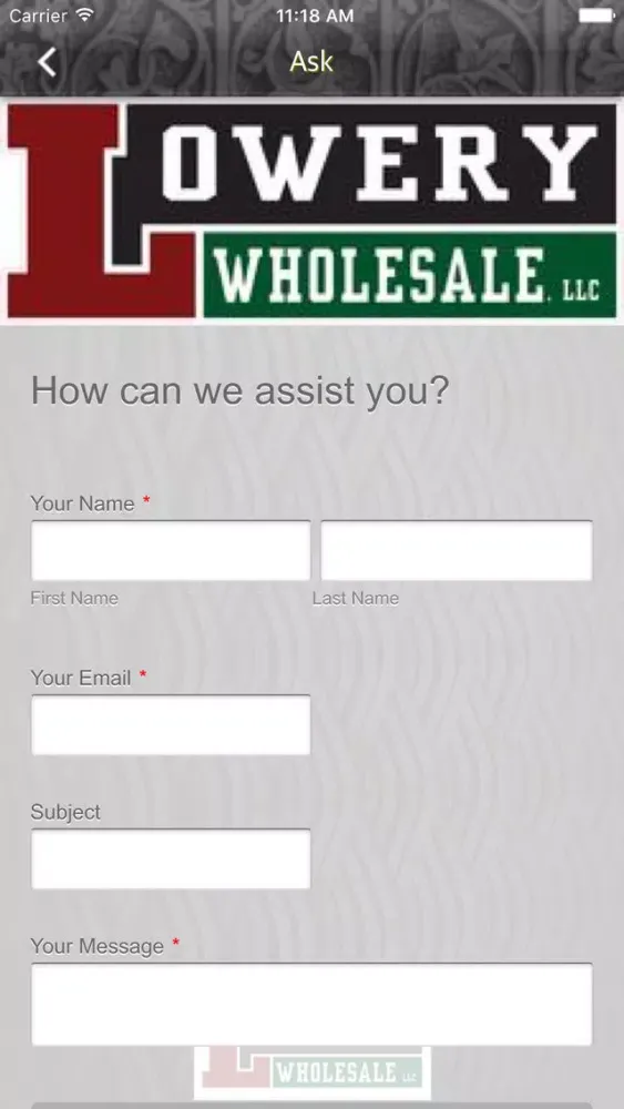 Ảnh chụp màn hình của Lowery Wholesale