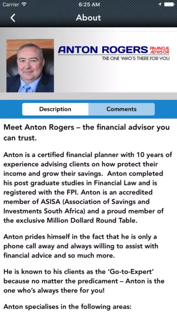 Screenshot di Anton Rogers Financial Advisor