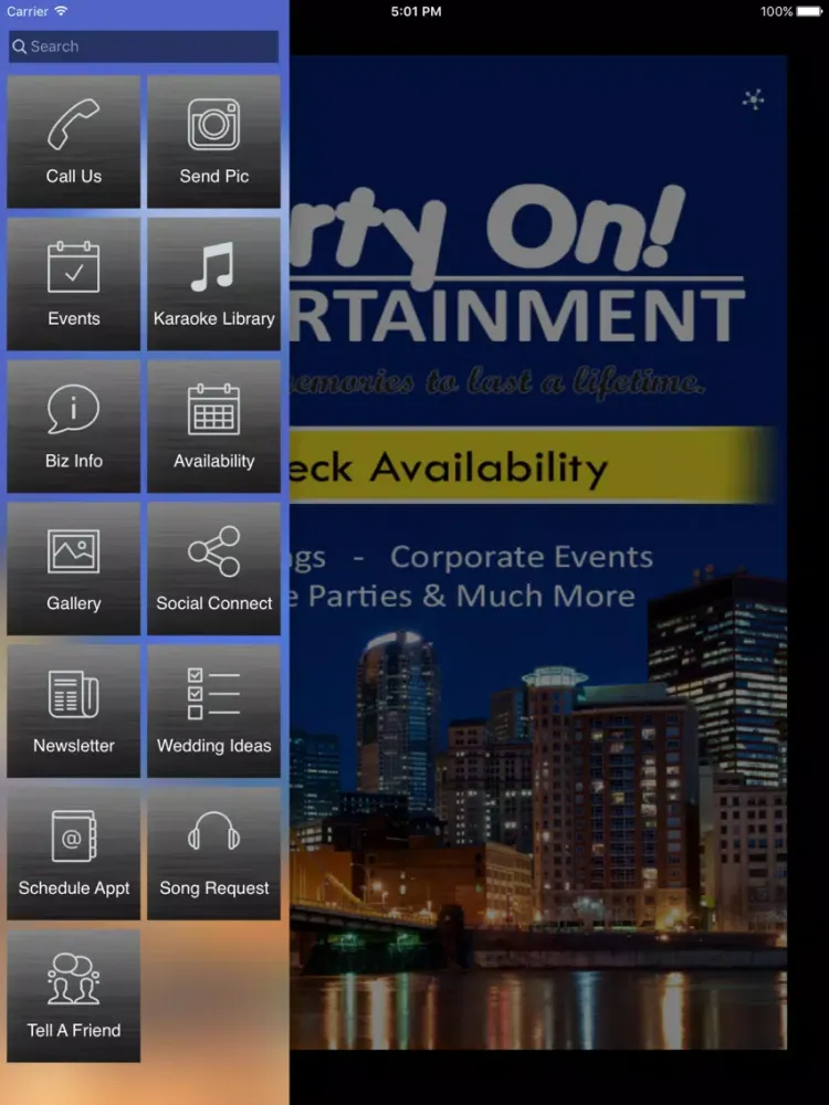 Tangkapan layar Party On Entertainment iPad 