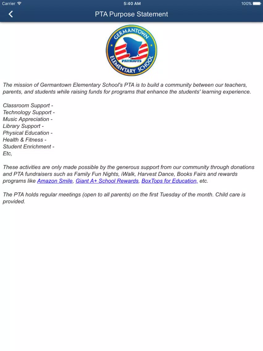 Germantown Elementary PTA iPad 應用截圖