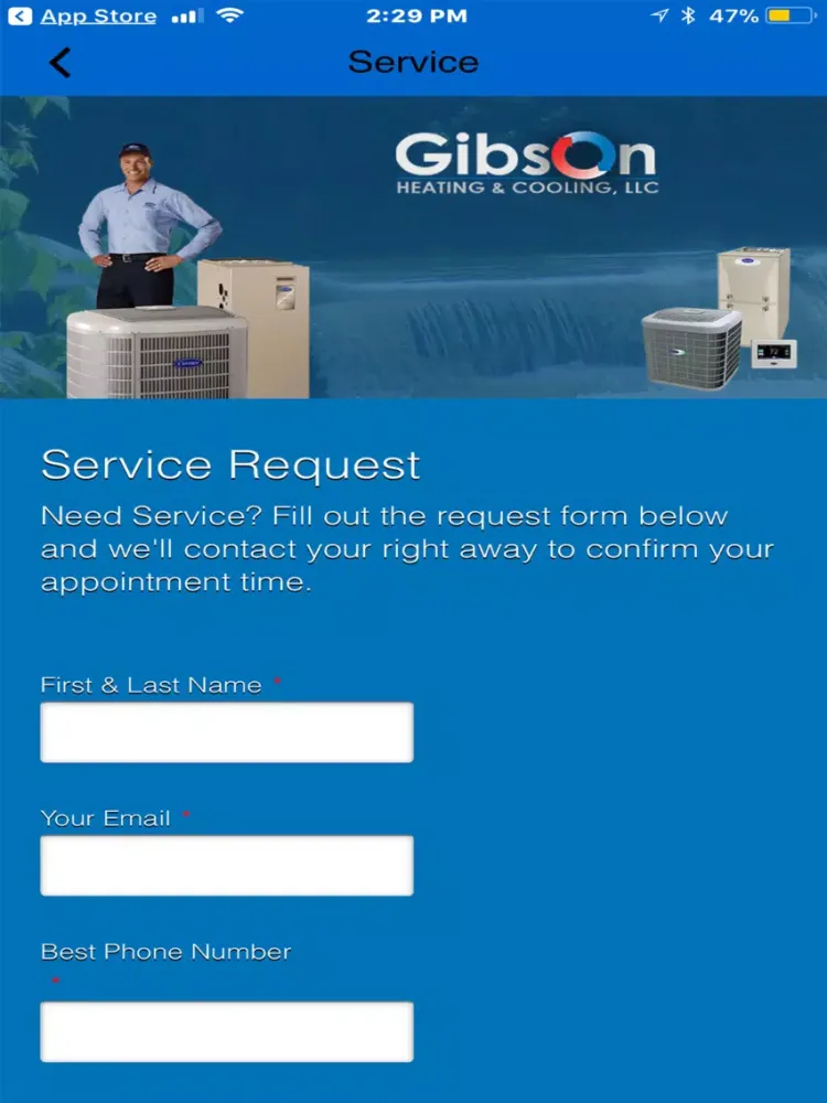 Tangkapan layar Gibson HVAC iPad 