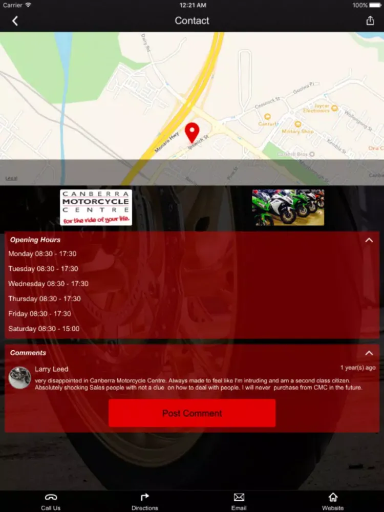 Ảnh chụp màn hình của Canberra Motorcycle Centre iPad 