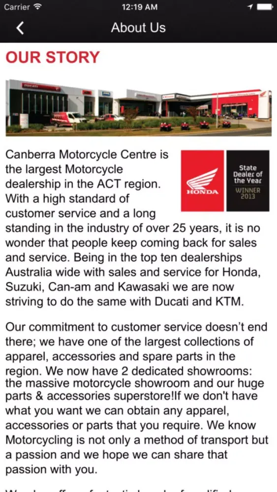 Ảnh chụp màn hình của Canberra Motorcycle Centre
