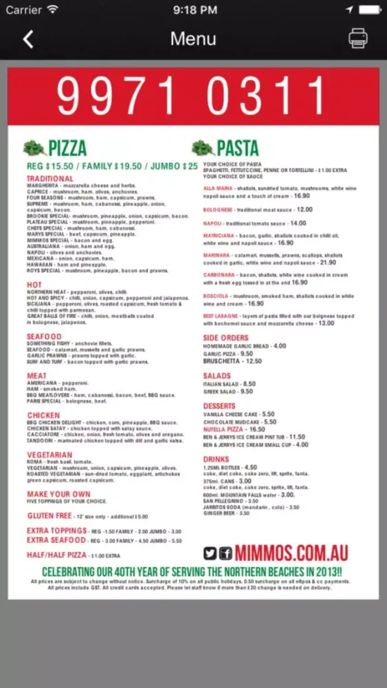 Capturas de tela do Mimmo's Pizza Express