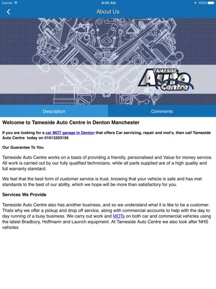 ภาพหน้าจอของ Tameside Auto Centre. iPad 