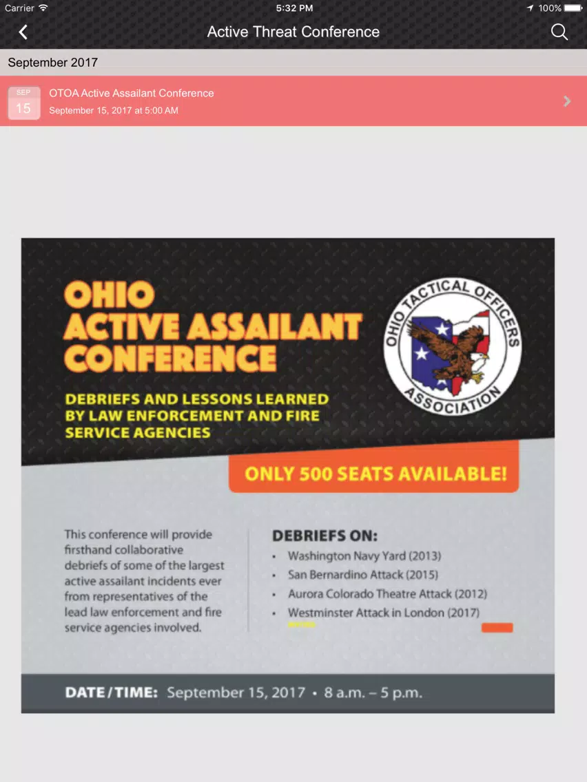 Tangkapan skrin Ohio Tactical Officers Assoc. iPad 