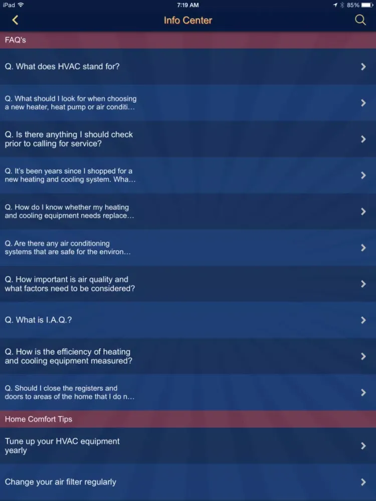 Jco HVAC iPad  Screenshots
