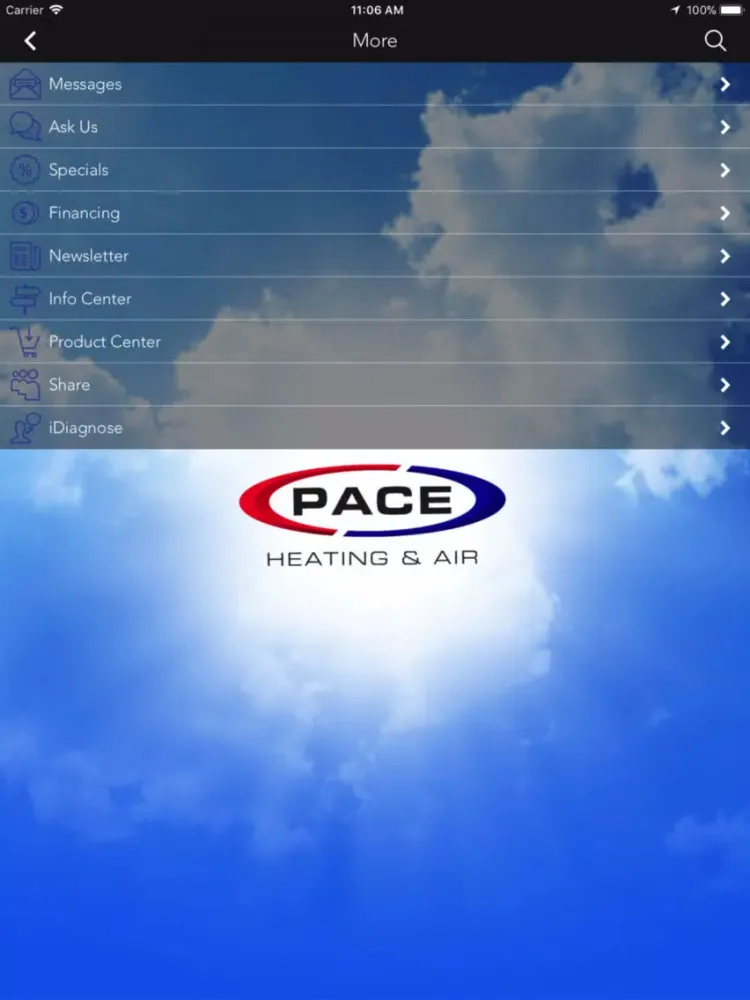 Ảnh chụp màn hình của Pace Heating & Air iPad 