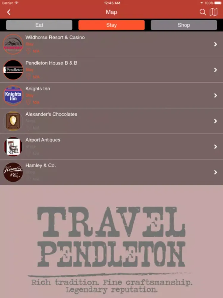 Capturas de tela do Travel Pendleton iPad 
