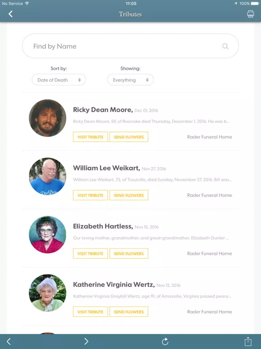 Screenshot di Rader Funeral Home iPad 