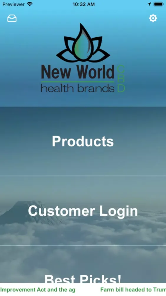 Capturas de tela do New World Health Brands CBD