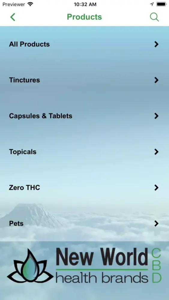 Capturas de tela do New World Health Brands CBD