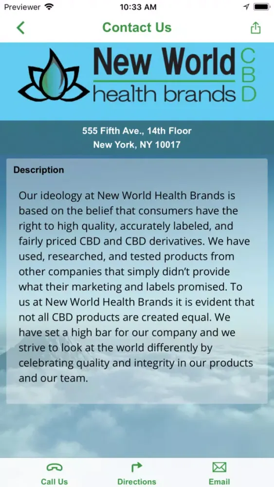 Capturas de tela do New World Health Brands CBD