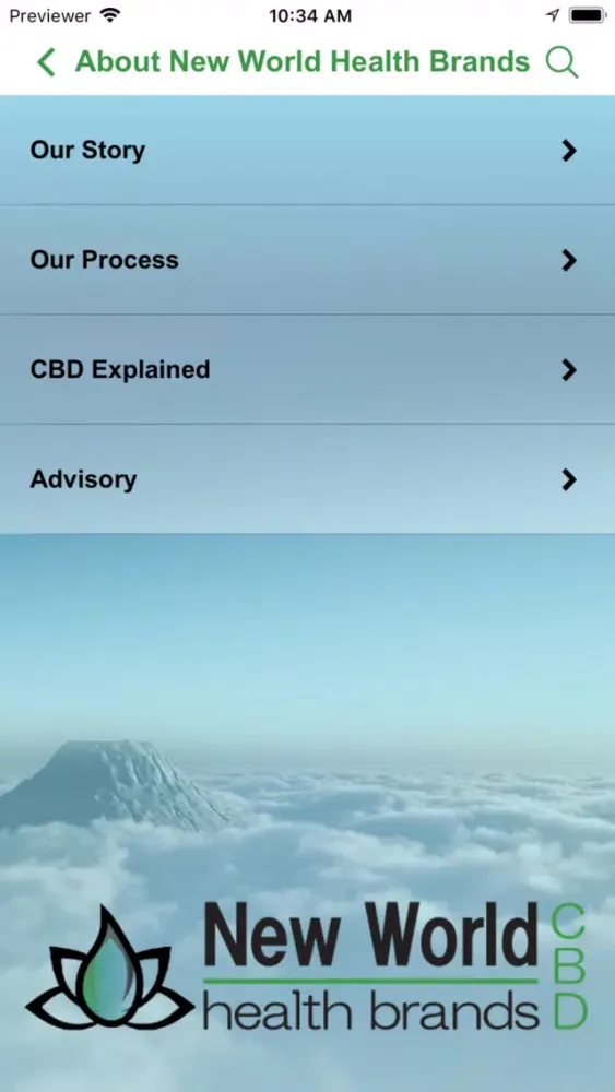 Capturas de tela do New World Health Brands CBD