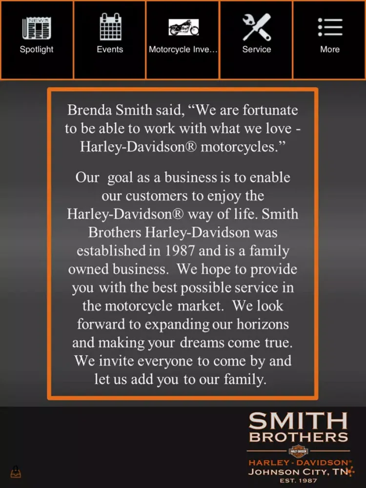Smith Brothers Harley-Davidson iPad  Screenshots