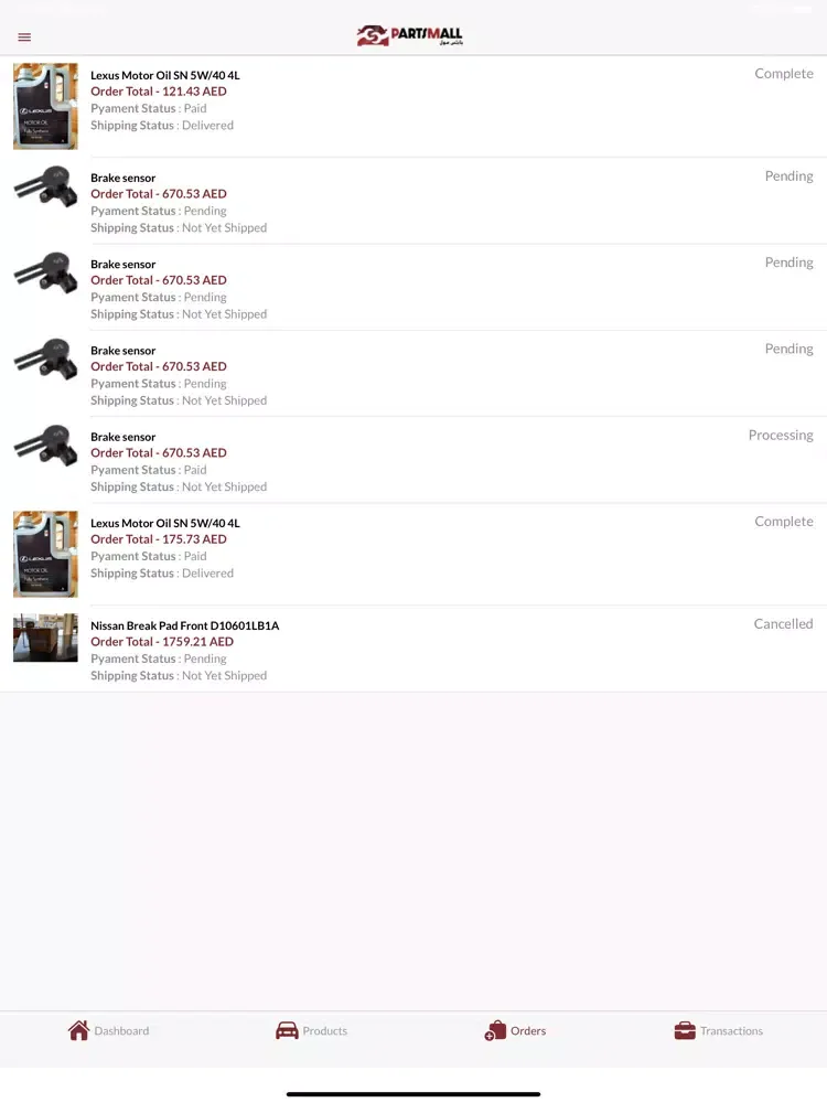 Parts Mall Vendor App iPad  स्क्रीनशॉट