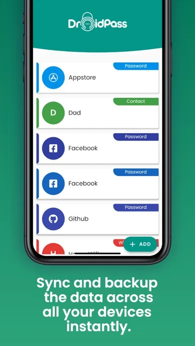 Capturas de tela do DroidPass Password Manager